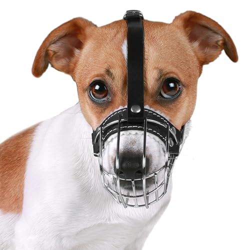 BRONZEDOG Hundemaulkorb Drahtkorb Metallmaske für Kleine, Mittlere und Große Hunde, Atmungsaktiv, Hund kann Trinken, Verstellbar, Gepolstert, Training, Verhindert Beißen (Size 2: Jack Russell Terrier) von BRONZEDOG