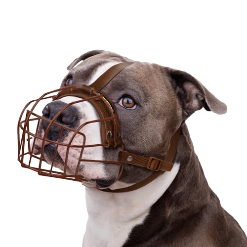 Hundemaulkorb für Pitbulls Metalldraht Korb Amstaff Maske für mittelgroße und große Hunde (Braun) von BRONZEDOG