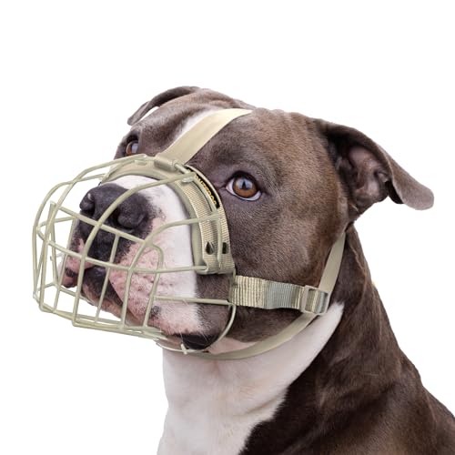 BRONZEDOG Pitbull Maulkorb für Hunde, atmungsaktiv, Metallkorb für große Hunde, Amstaff Staffordshire Terrier, Beißen, Kauen, Bellen (Nylon, Grau) von BRONZEDOG