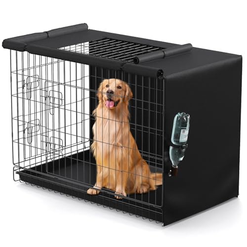 BROSYDA Abdeckung für Hundekäfige, passend für 121,9 cm Drahtkäfige, robustes 600D-Oxford-Gewebe, Hundekäfigabdeckung mit oberem Fenster und Trinkloch-Design, schwarz, (nur Abdeckung) von BROSYDA