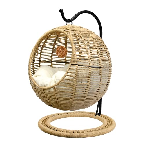 BROWN-BROWN Katzenschaukelbett für drinnen und draußen, handgefertigtes Weiden-Katzenbett mit abnehmbarem Kissen und hängendem Ball, waschbare Haustierschaukel für Katzen, kleine Hunde, kleine Tiere BROWN-BROWN Katzenschaukelbett für drinnen und draußen, handgefertigtes Weiden-Katzenbett mit abnehmbarem Kissen und hängendem Ball, waschbare Haustierschaukel für Katzen, kleine Hunde, kleine Tiere von BROWN-BROWN