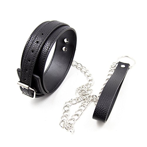 BROWOL Halsband Schwarz Fetisch Fesseln Erotik Halsbänder Leder mit Leine Sex-Spielzeug unter dem Bett Restraint System Slave SM Fessel - BDSM Bondage sexy von BROWOL
