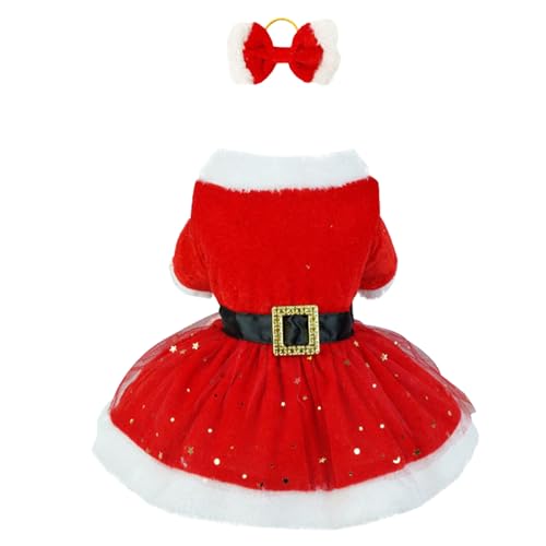 BRTNUP Hunde Kleid Weihnachten Hundekostüm Rot Hund Prinzessin Kleid Winter Samt Haustier Weihnachtskostüm Kleidung für Kleine Hund Katze Chihuahua Yorkie (M) von BRTNUP