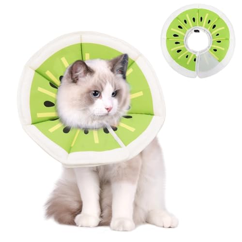 Halskrause Katze,Einstellbarer Leckschutz Kragen für Katzen nach Operation,Weich Kragen Halskrause für Kleine Hunde und Katzen (Grüne Kiwi, S) von BRTNUP