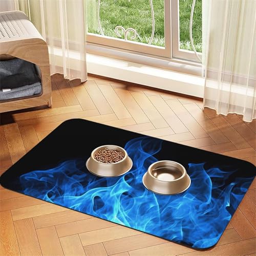 Blue Flame Hundefuttermatte, saugfähige Futtermatte für Futter- und Wassernäpfe, rutschfeste Platzierungsunterlage für Böden, wasserdicht, schnell trocknend, Wasserspendermatte für Hunde, Welpen Blue Flame Hundefuttermatte, saugfähige Futtermatte für Futter- und Wassernäpfe, rutschfeste Platzierungsunterlage für Böden, wasserdicht, schnell trocknend, Wasserspendermatte für Hunde, Welpen von BSCKKDMN