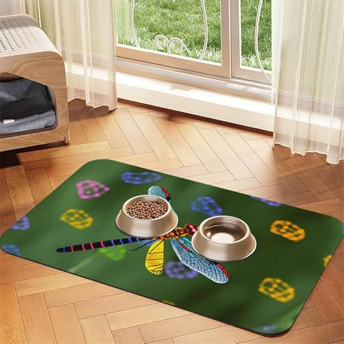 Bunte Libellen-Hundefuttermatte, saugfähige Futtermatte für Futter- und Wassernäpfe, rutschfeste Platzierunterlage für Böden, wasserdicht, schnell trocknend, Wasserspendermatte für Hunde, Welpen Bunte Libellen-Hundefuttermatte, saugfähige Futtermatte für Futter- und Wassernäpfe, rutschfeste Platzierunterlage für Böden, wasserdicht, schnell trocknend, Wasserspendermatte für Hunde, Welpen von BSCKKDMN
