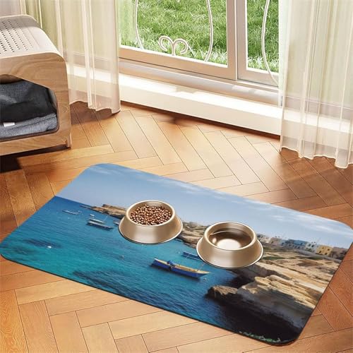 Coastal of Malta Hundefuttermatte, saugfähige Futtermatte für Futter- und Wassernäpfe, rutschfeste Platzierunterlage für Böden, wasserdicht, schnell trocknend, Wasserspendermatte für Hunde, Welpen Coastal of Malta Hundefuttermatte, saugfähige Futtermatte für Futter- und Wassernäpfe, rutschfeste Platzierunterlage für Böden, wasserdicht, schnell trocknend, Wasserspendermatte für Hunde, Welpen von BSCKKDMN