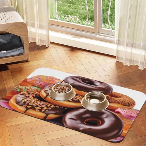 Donuts Schokoladen-Hundefuttermatte, saugfähige Futtermatte für Futter- und Wassernäpfe, rutschfeste Platzierunterlage für Böden, wasserdicht, schnell trocknend, Wasserspendermatte für Hunde, Welpen von BSCKKDMN