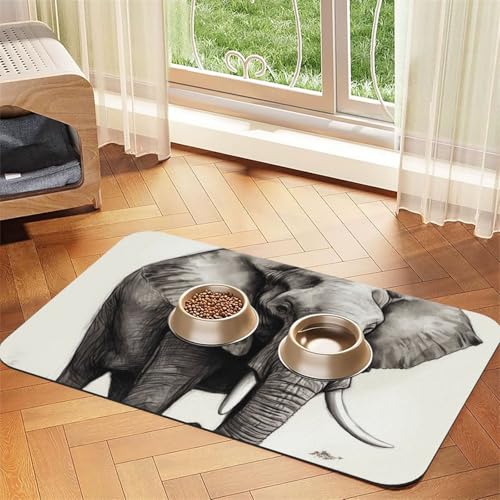 Elephant Sketch Hundefuttermatte, saugfähige Futtermatte für Futter- und Wassernäpfe, rutschfeste Platzierungsunterlage für Böden, wasserdicht, schnell trocknend, Wasserspendermatte für Hunde, Welpen von BSCKKDMN