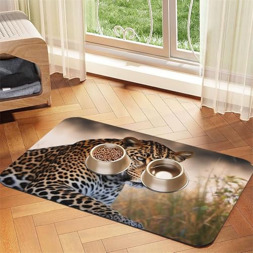 Futtermatte für Hunde mit afrikanischem Tier-Leopardenmuster, saugfähige Futtermatte für Futter- und Wassernäpfe, rutschfeste Platzierunterlage für Böden, wasserdicht, schnell trocknend von BSCKKDMN