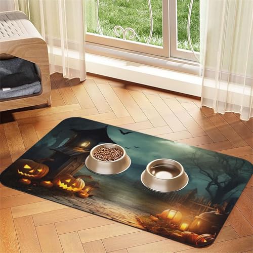 Halloween-Hintergrund für Hundefutter, saugfähige Futtermatte für Futter- und Wassernäpfe, rutschfeste Platzierunterlage für Böden, wasserdicht, schnell trocknend, Wasserspendermatte für Hunde, Welpen Halloween-Hintergrund für Hundefutter, saugfähige Futtermatte für Futter- und Wassernäpfe, rutschfeste Platzierunterlage für Böden, wasserdicht, schnell trocknend, Wasserspendermatte für Hunde, Welpen von BSCKKDMN