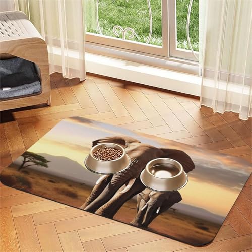 Hundefuttermatte mit Elefantenmotiv, saugfähige Futtermatte für Futter- und Wassernäpfe, rutschfeste Platzierungsunterlage für Böden, wasserdicht, schnell trocknend, Wasserspendermatte für Hunde von BSCKKDMN