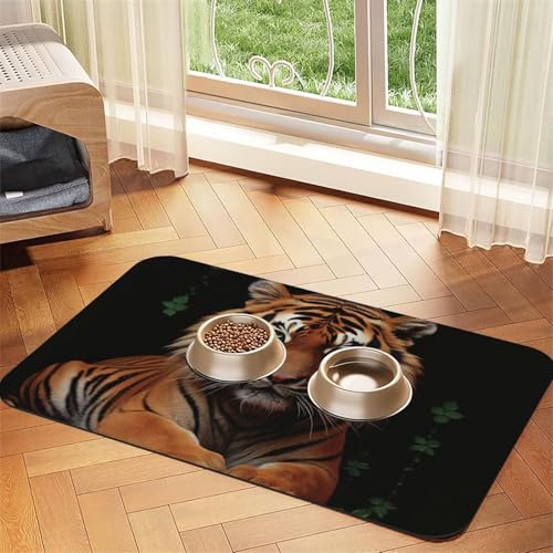 Hundefuttermatte mit Tiger und Pfoten, saugfähige Futtermatte für Futter- und Wassernäpfe, rutschfeste Platzierunterlage für Böden, wasserdicht, schnell trocknend, Wasserspendermatte für Hunde, Welpen Hundefuttermatte mit Tiger und Pfoten, saugfähige Futtermatte für Futter- und Wassernäpfe, rutschfeste Platzierunterlage für Böden, wasserdicht, schnell trocknend, Wasserspendermatte für Hunde, Welpen von BSCKKDMN