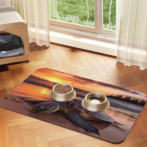 Meeresschildkröte Sonnenuntergang Hundefuttermatte, saugfähige Futtermatte für Futter- und Wassernäpfe, rutschfeste Platzierunterlage für Böden, wasserdicht, schnell trocknend, Wasserspendermatte für Meeresschildkröte Sonnenuntergang Hundefuttermatte, saugfähige Futtermatte für Futter- und Wassernäpfe, rutschfeste Platzierunterlage für Böden, wasserdicht, schnell trocknend, Wasserspendermatte für von BSCKKDMN
