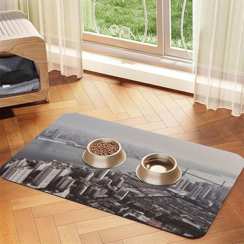 Mumbai City Hundefuttermatte, saugfähige Futtermatte für Futter- und Wassernäpfe, rutschfeste Platzierungsunterlage für Böden, wasserdicht, schnell trocknend, Wasserspendermatte für Hunde, Welpen Mumbai City Hundefuttermatte, saugfähige Futtermatte für Futter- und Wassernäpfe, rutschfeste Platzierungsunterlage für Böden, wasserdicht, schnell trocknend, Wasserspendermatte für Hunde, Welpen von BSCKKDMN