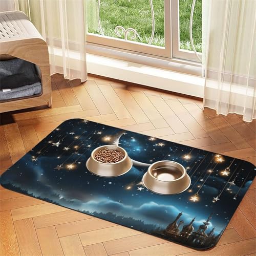 Nightsky Hundefuttermatte zum Aufhängen, Motiv: Mond und Sterne, saugfähig, für Futter- und Wassernäpfe, rutschfeste Platzierunterlage für Böden, wasserdicht, schnell trocknend, Wasserspendermatte für Nightsky Hundefuttermatte zum Aufhängen, Motiv: Mond und Sterne, saugfähig, für Futter- und Wassernäpfe, rutschfeste Platzierunterlage für Böden, wasserdicht, schnell trocknend, Wasserspendermatte für von BSCKKDMN