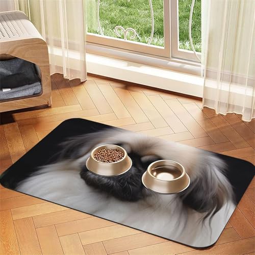 Pekinese Hundefuttermatte, saugfähige Futtermatte für Futter- und Wassernäpfe, rutschfeste Platzierunterlage für Böden, wasserdicht, schnell trocknend, Wasserspendermatte für Hunde, Welpen, Katzen von BSCKKDMN