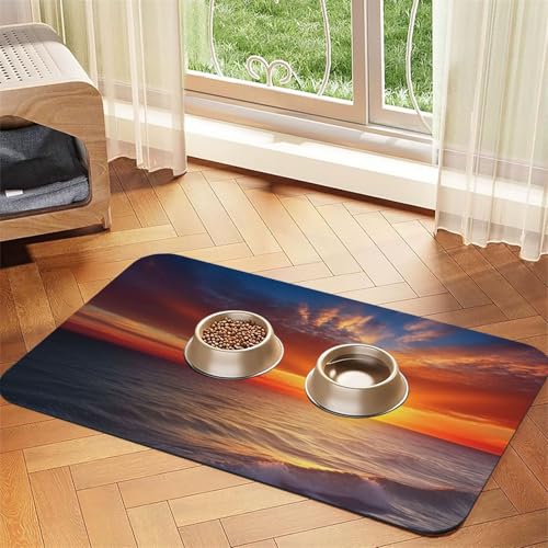 Sea and Sunset Hundefuttermatte, saugfähige Futtermatte für Futter- und Wassernäpfe, rutschfeste Platzierunterlage für Böden, wasserdicht, schnell trocknend, Wasserspendermatte für Hunde, Welpen Sea and Sunset Hundefuttermatte, saugfähige Futtermatte für Futter- und Wassernäpfe, rutschfeste Platzierunterlage für Böden, wasserdicht, schnell trocknend, Wasserspendermatte für Hunde, Welpen von BSCKKDMN