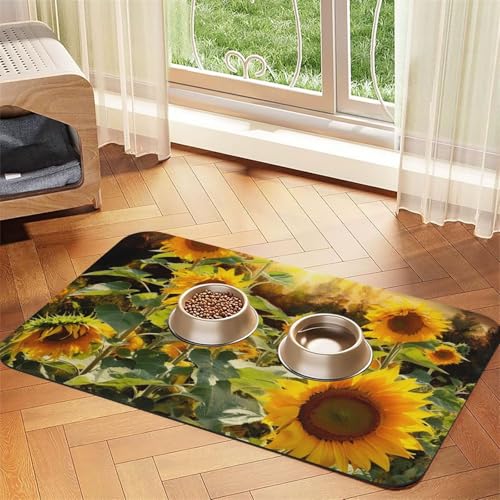 Sonnenblumen-Hundefuttermatte, saugfähige Futtermatte für Futter- und Wassernäpfe, rutschfeste Platzierungsunterlage für Böden, wasserdicht, schnell trocknend, Wasserspendermatte für Hunde, Welpen Sonnenblumen-Hundefuttermatte, saugfähige Futtermatte für Futter- und Wassernäpfe, rutschfeste Platzierungsunterlage für Böden, wasserdicht, schnell trocknend, Wasserspendermatte für Hunde, Welpen von BSCKKDMN