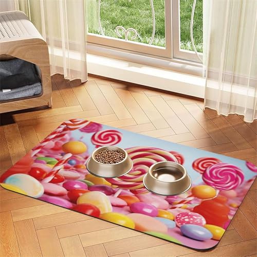 Sweet Candy Hundefuttermatte, saugfähige Futtermatte für Futter- und Wassernäpfe, rutschfeste Platzierungsunterlage für Böden, wasserdicht, schnell trocknend, Wasserspendermatte für Hunde, Welpen Sweet Candy Hundefuttermatte, saugfähige Futtermatte für Futter- und Wassernäpfe, rutschfeste Platzierungsunterlage für Böden, wasserdicht, schnell trocknend, Wasserspendermatte für Hunde, Welpen von BSCKKDMN