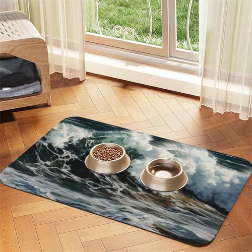 The Sea Waves Hundefuttermatte, saugfähige Futtermatte für Futter- und Wassernäpfe, rutschfeste Platzierunterlage für Böden, wasserdicht, schnell trocknend, Wasserspendermatte für Hunde, Welpen The Sea Waves Hundefuttermatte, saugfähige Futtermatte für Futter- und Wassernäpfe, rutschfeste Platzierunterlage für Böden, wasserdicht, schnell trocknend, Wasserspendermatte für Hunde, Welpen von BSCKKDMN