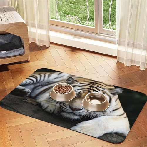 Tiger Hundefuttermatte, saugfähige Futtermatte für Futter- und Wassernäpfe, rutschfeste Platzierunterlage für Böden, wasserdicht, schnell trocknend, Wasserspendermatte für Hunde, Welpen, Katzen, 30,5 Tiger Hundefuttermatte, saugfähige Futtermatte für Futter- und Wassernäpfe, rutschfeste Platzierunterlage für Böden, wasserdicht, schnell trocknend, Wasserspendermatte für Hunde, Welpen, Katzen, 30,5 von BSCKKDMN