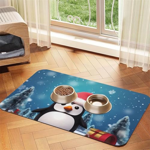 Weihnachtspinguin-Hundefuttermatte, saugfähige Futtermatte für Futter- und Wassernäpfe, rutschfeste Platzierungspad für Böden, wasserdicht, schnell trocknend, Wasserspendermatte für Hunde, Welpen Weihnachtspinguin-Hundefuttermatte, saugfähige Futtermatte für Futter- und Wassernäpfe, rutschfeste Platzierungspad für Böden, wasserdicht, schnell trocknend, Wasserspendermatte für Hunde, Welpen von BSCKKDMN