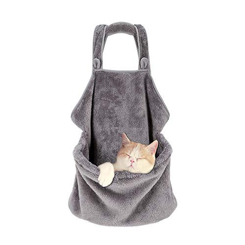 Katzen-Schlafsack mit Schürze, Haustier-Tragetasche, Kängurutasche für Kätzchen, Fleece, Welpen, kleine Haustiere (Einheitsgröße, grau) von BSDHGF