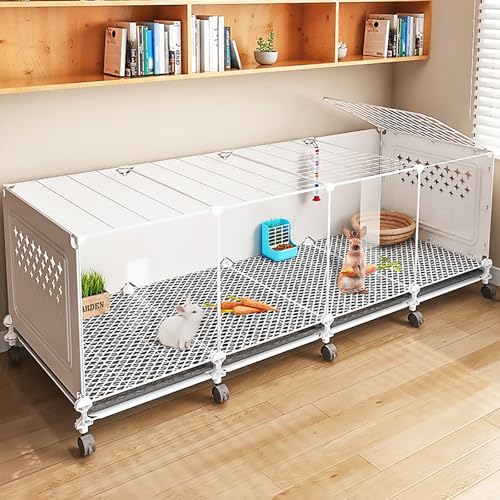 Kaninchenkäfig for den Innenbereich – Transparenter Zierstall mit viel Platz, Tablett und Universalrädern for einfache Mobilität – Ideal for Hauskaninchen(White) von BSDIAOSU