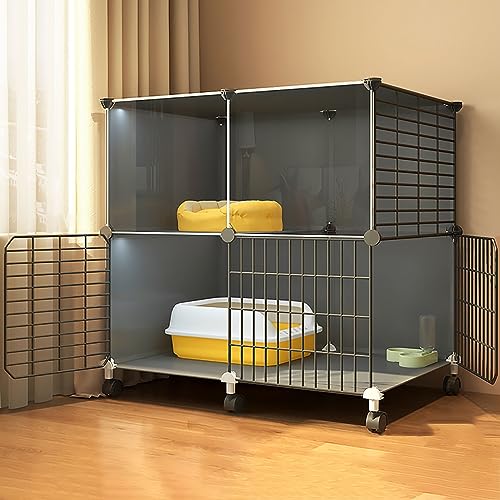 Katzenkäfig, Katzengehege, Indoor, DIY-Kätzchenkäfig, Katzenhaus, Abnehmbarer Metalldraht-Zwinger, Kiste, Haustier-Laufstall, großer Übungsort(with wheels-75x39x78cm) von BSDIAOSU
