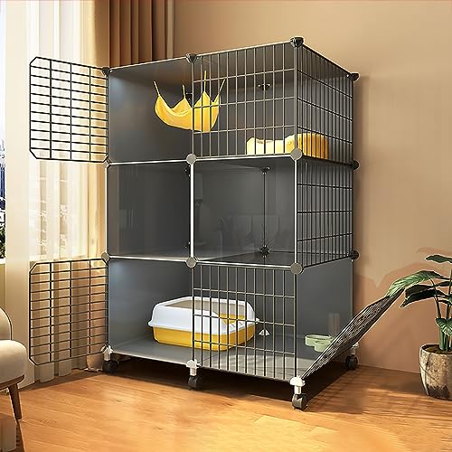 Katzenkäfig, Katzengehege, Indoor, DIY-Kätzchenkäfig, Katzenhaus, Abnehmbarer Metalldraht-Zwinger, Kiste, Haustier-Laufstall, großer Übungsort(with wheels-75x49x114cm) von BSDIAOSU