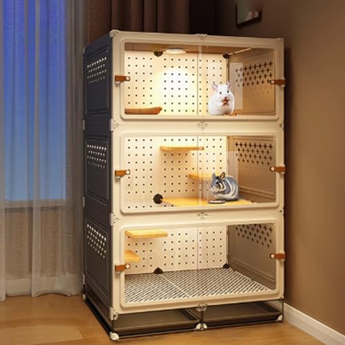 Katzenkäfig, Katzenhaus, Catio Katzengehege for den Innenbereich, Geschlossener Katzenlaufstall ausbruchsicher mit Ausziehwanne for Frettchen, Chinchilla, Kaninchen, Kleintiere(Grey,70x45x115cm) von BSDIAOSU
