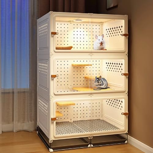 Katzenkäfig, Katzenhaus, Catio Katzengehege for den Innenbereich, Geschlossener Katzenlaufstall ausbruchsicher mit Ausziehwanne for Frettchen, Chinchilla, Kaninchen, Kleintiere(White,70x45x115cm) von BSDIAOSU