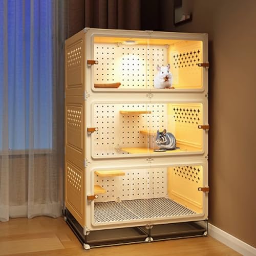 Katzenkäfig, Katzenhaus, Catio Katzengehege for den Innenbereich, Geschlossener Katzenlaufstall ausbruchsicher mit Ausziehwanne for Frettchen, Chinchilla, Kaninchen, Kleintiere(Yellow,70x45x115cm) von BSDIAOSU