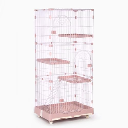 Katzenkäfig, Katzenkiste, Katzenlaufstall mit Deckel, Catio-Katzengehege for den Innenbereich auf Rädern, schneller Aufbau for Frettchen, Chinchilla, Kaninchen, Kleintiere(Pink,72x47x143cm) von BSDIAOSU