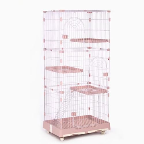 Katzenkäfig, Katzenkiste, Katzenlaufstall mit Deckel, Catio-Katzengehege for den Innenbereich auf Rädern, schneller Aufbau for Frettchen, Chinchilla, Kaninchen, Kleintiere(Pink,82x57x176cm) von BSDIAOSU