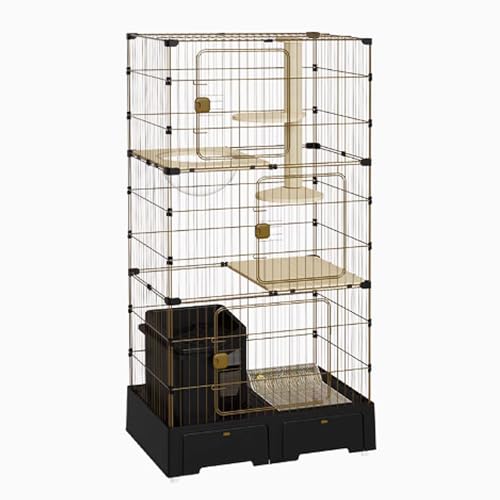 Katzenkäfig, Katzenkiste, Katzenlaufstall mit Deckel, Catio-Katzengehege for den Innenbereich mit Katzentoilette, geschlossen mit Stauraum, for Kleintiere(Black) von BSDIAOSU