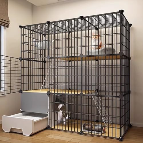 Katzenkäfig, geschlossener Katzenlaufstall, Catio-Katzengehege for den Innenbereich, Katzenhaus mit geschlossener Katzentoilette, schneller Aufbau for Frettchen, Kleintiere(107x37x107cm) von BSDIAOSU