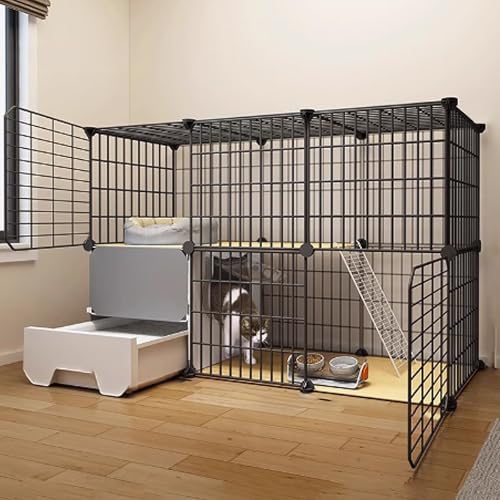 Katzenkäfig, geschlossener Katzenlaufstall, Catio-Katzengehege for den Innenbereich, Katzenhaus mit geschlossener Katzentoilette, schneller Aufbau for Frettchen, Kleintiere(107x37x72cm) von BSDIAOSU