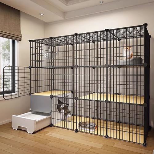 Katzenkäfig, geschlossener Katzenlaufstall, Catio-Katzengehege for den Innenbereich, Katzenhaus mit geschlossener Katzentoilette, schneller Aufbau for Frettchen, Kleintiere(143x37x107cm) von BSDIAOSU