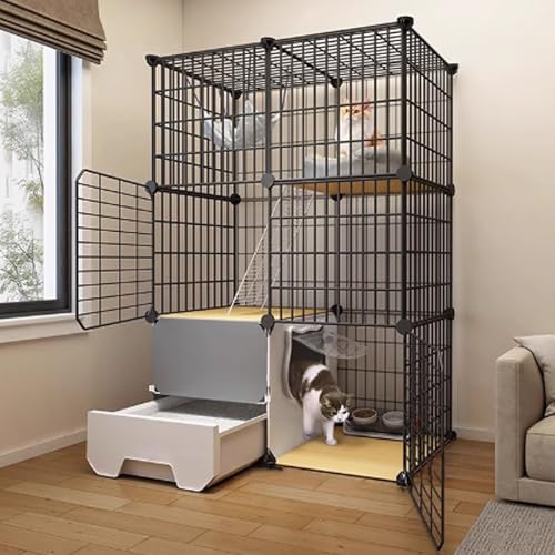 Katzenkäfig, geschlossener Katzenlaufstall, Catio-Katzengehege for den Innenbereich, Katzenhaus mit geschlossener Katzentoilette, schneller Aufbau for Frettchen, Kleintiere(73x37x107cm) von BSDIAOSU