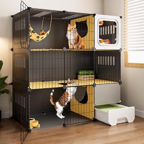 Katzenkäfig, geschlossener Katzenlaufstall, Katzenkisten for Hauskatzen, Katzengehege, Katzenhaus mit ausziehbarer Katzentoilette for Frettchen, Chinchilla, Kaninchen(105x45x105cm) von BSDIAOSU