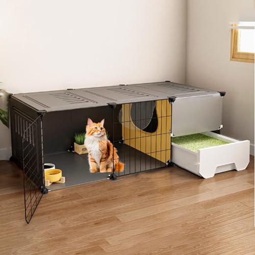 Katzenkäfig, geschlossener Katzenlaufstall, Katzenkisten for Hauskatzen, Katzengehege, Katzenhaus mit ausziehbarer Katzentoilette for Frettchen, Chinchilla, Kaninchen(105x45x35cm) von BSDIAOSU