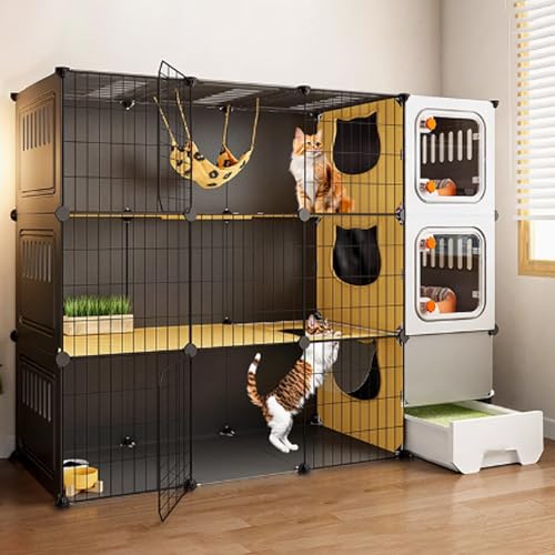 Katzenkäfig, geschlossener Katzenlaufstall, Katzenkisten for Hauskatzen, Katzengehege, Katzenhaus mit ausziehbarer Katzentoilette for Frettchen, Chinchilla, Kaninchen(140x45x105cm) von BSDIAOSU