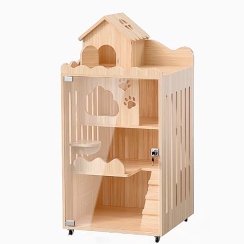 Katzenkäfig Holz, Katzenhaus, Katzenkiste, Katzenlaufstall mit Deckel, Katzengehege Indoor mit Rädern for Frettchen, Chinchilla, Kleintiere(60x60x120cm) von BSDIAOSU