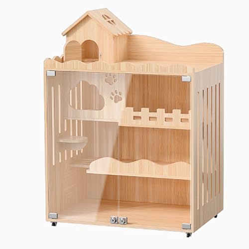 Katzenkäfig Holz, Katzenhaus, Katzenkiste, Katzenlaufstall mit Deckel, Katzengehege Indoor mit Rädern for Frettchen, Chinchilla, Kleintiere(90x60x120cm) von BSDIAOSU