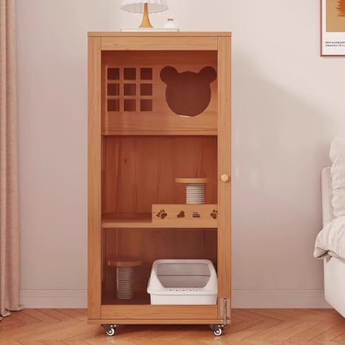 Katzenkäfig Holz, Katzenkiste, Geschlossener Katzenlaufstall, Catio Indoor Katzengehege, Katzenhaus mit Rädern und Katzenkratzbaum for Chinchilla, Kleintiere(Brown,60x60x120cm) von BSDIAOSU