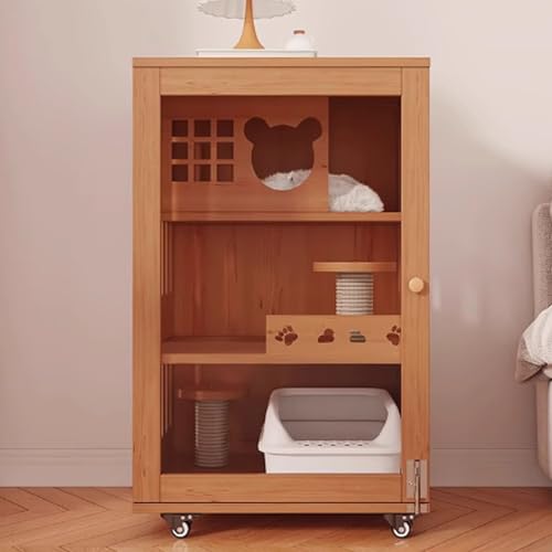 Katzenkäfig Holz, Katzenkiste, Geschlossener Katzenlaufstall, Catio Indoor Katzengehege, Katzenhaus mit Rädern und Katzenkratzbaum for Chinchilla, Kleintiere(Brown,60x60x90cm) von BSDIAOSU