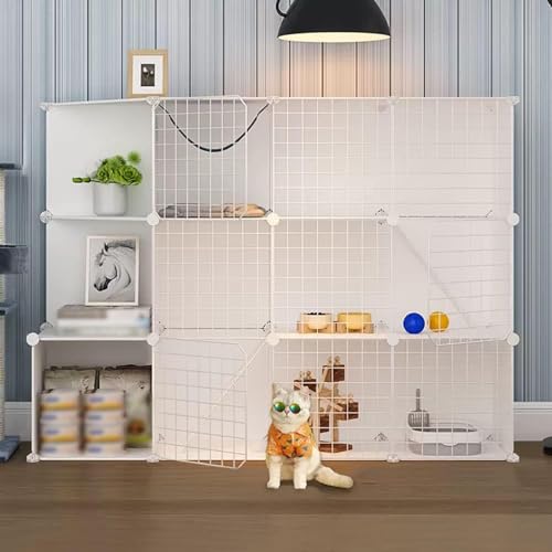 Katzenkäfige Indoor Groß, Katzenkäfigträger, Katzengehege mit Seitenablage, Haustierlaufstall, Katzenlaufstall for Kleintiere, mit Katzennest + Katzenhängematte(White,147x39x109cm) von BSDIAOSU