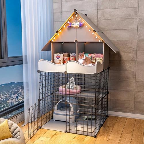 Katzenkäfige - Katzenkäfig-Laufstall, 3-stöckiges Katzengehege, Katzenkäfig for den Innenbereich, Zwinger, Katzenkiste, Laufstall for Kätzchen, Frettchenkäfig, Haustierkiste, tragbarer Gartenzaun Katzenkäfige - Katzenkäfig-Laufstall, 3-stöckiges Katzengehege, Katzenkäfig for den Innenbereich, Zwinger, Katzenkiste, Laufstall for Kätzchen, Frettchenkäfig, Haustierkiste, tragbarer Gartenzaun von BSDIAOSU